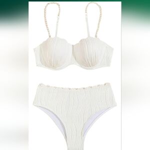 MakeMeChic 2 Piece Bikini Set Textured Pearl Beaded Strap Large Nwt New